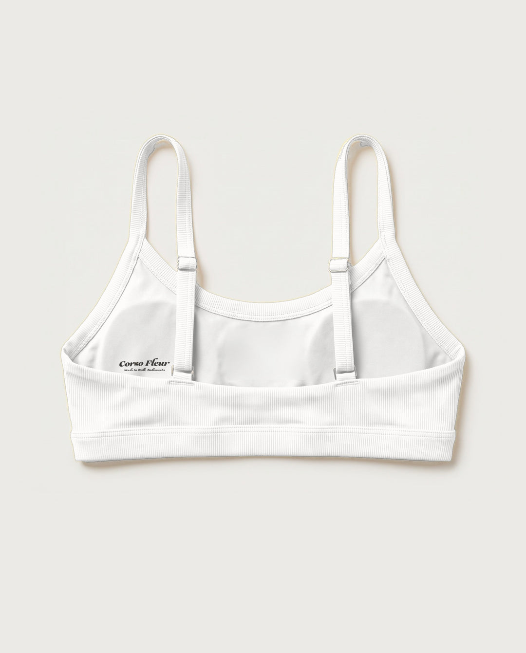Luxsport Bikini Top in Lily, flat lay back (AI-generated product render)