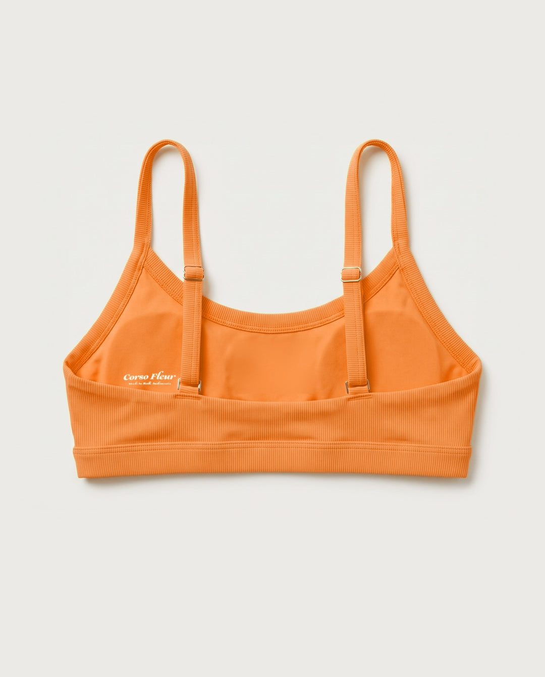 Luxsport Bikini Top in Tangerine, flat lay back (AI-generated product render)
