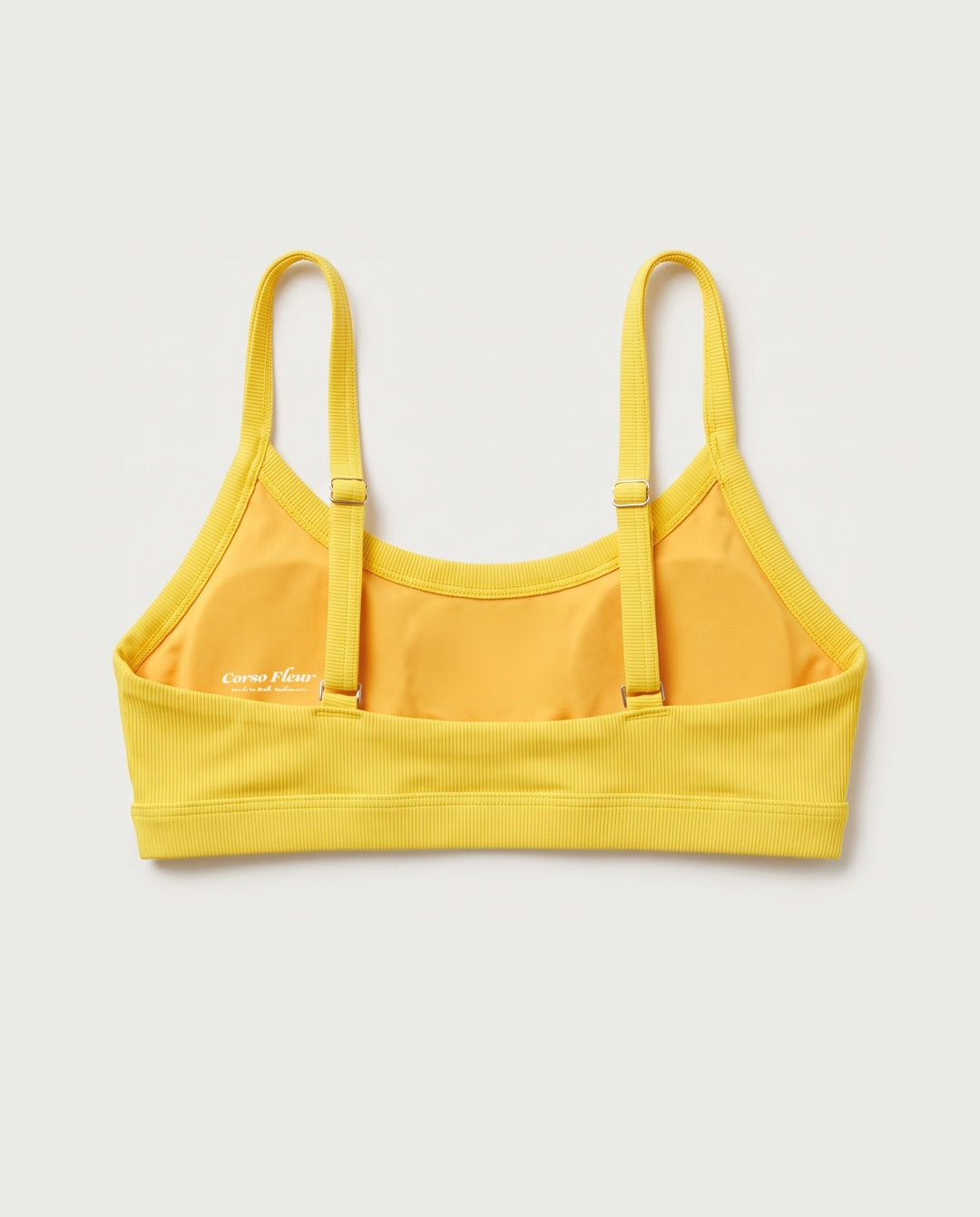 Luxsport Bikini Top in Yuzu, flat lay back (AI-generated product render)