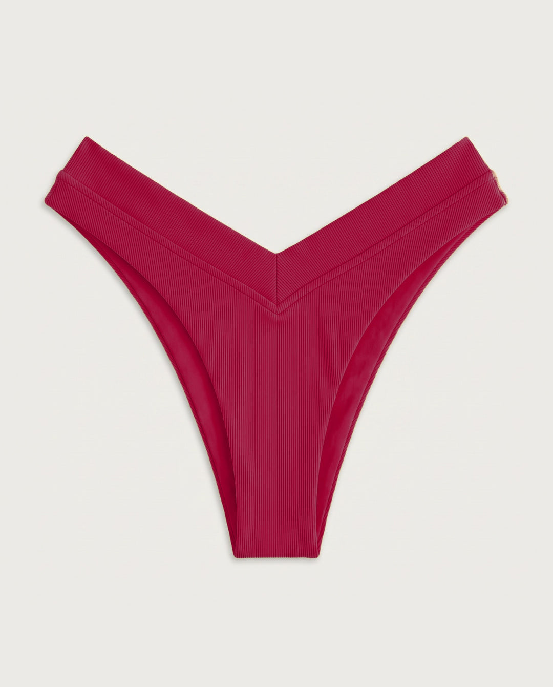 Vivid Bikini Bottom in Pomegranate, flat lay back (AI-generated product render)