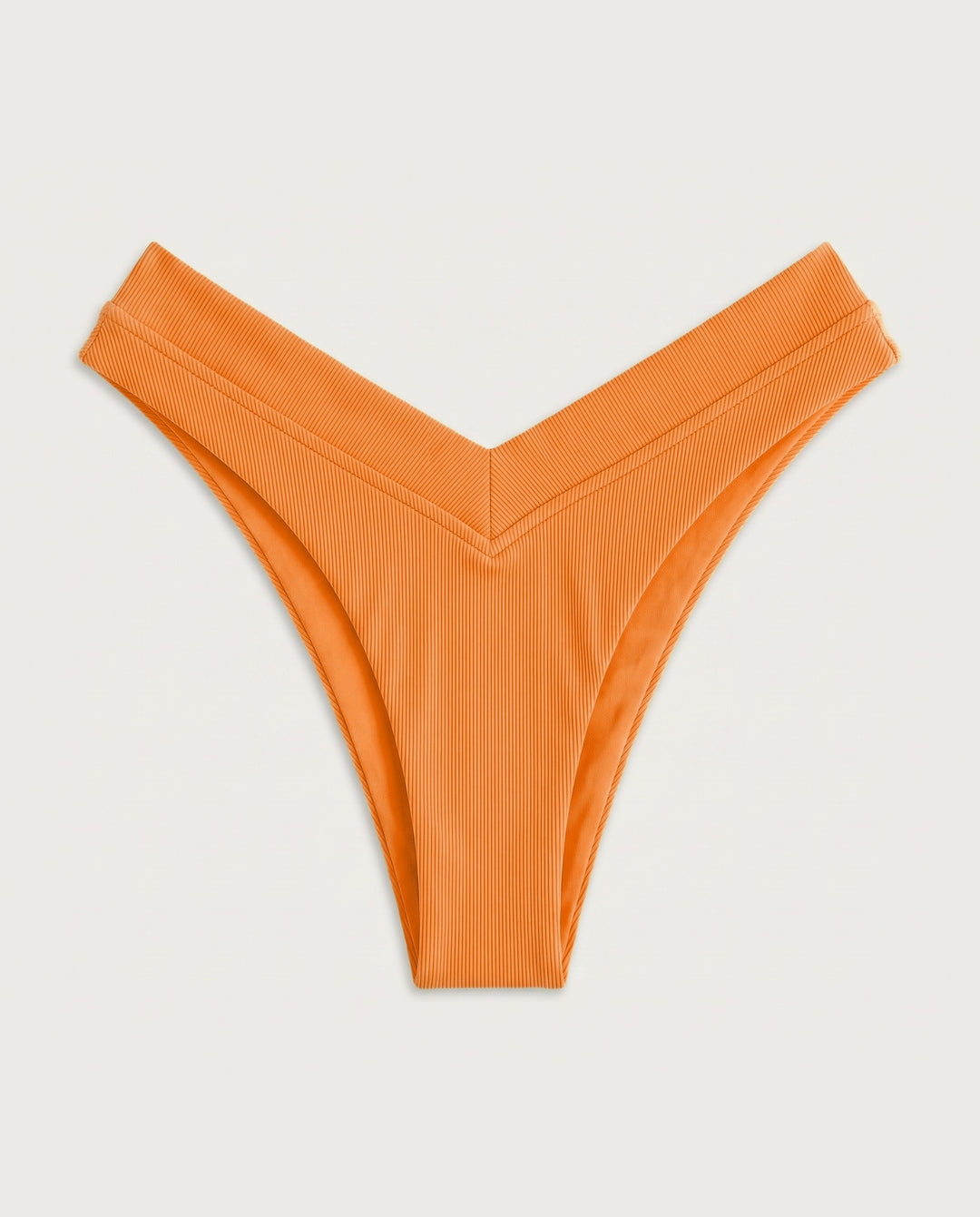 Vivid Bikini Bottom in Tangerine, flat lay back (AI-generated product render)